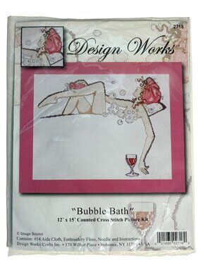 Design Works Counted Cross Stitch Bubble Bath #2718 Picture Kit 12x15 Woman Wine